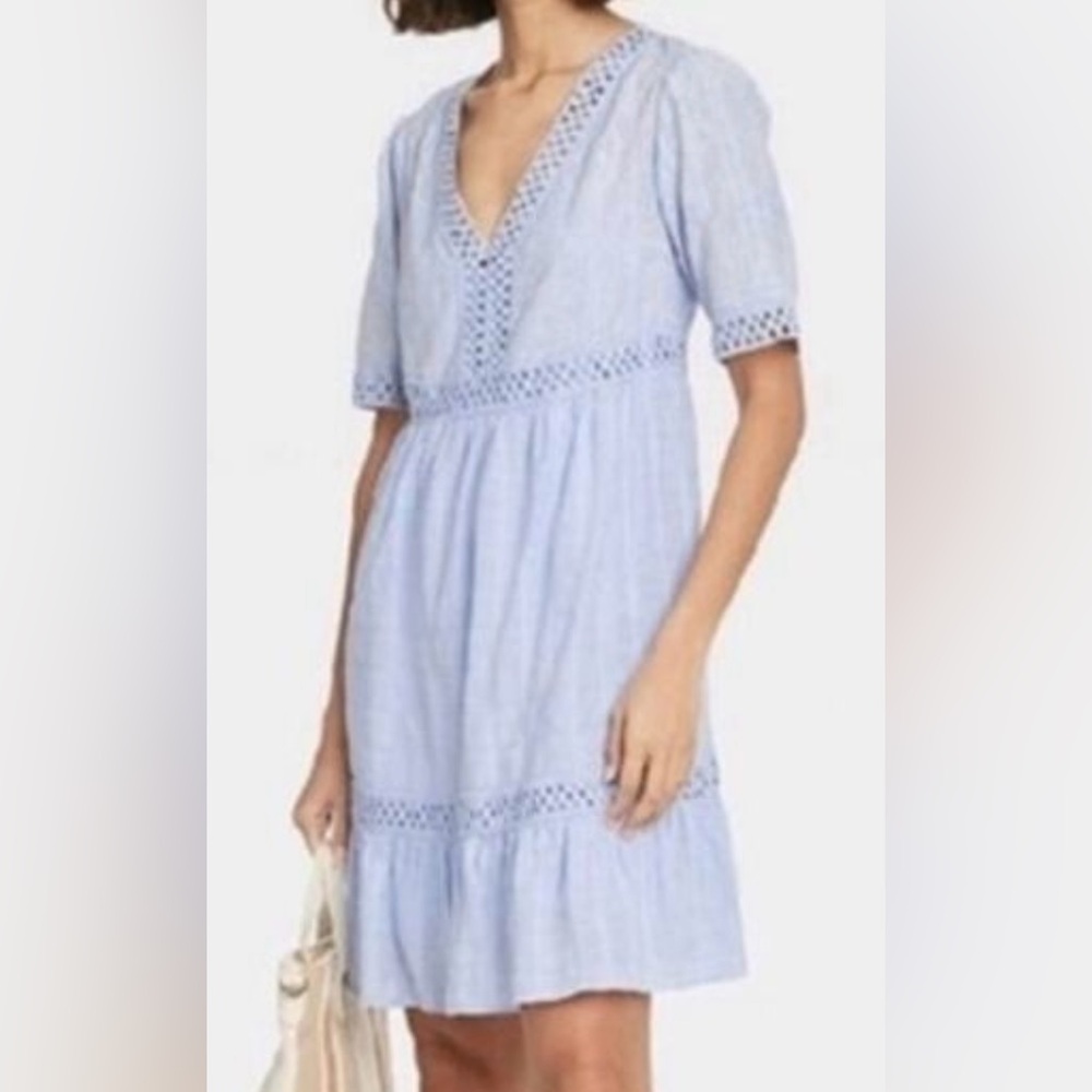 Knox Rose - Sky Blue Short Sleeve Embroidered Slip Dress